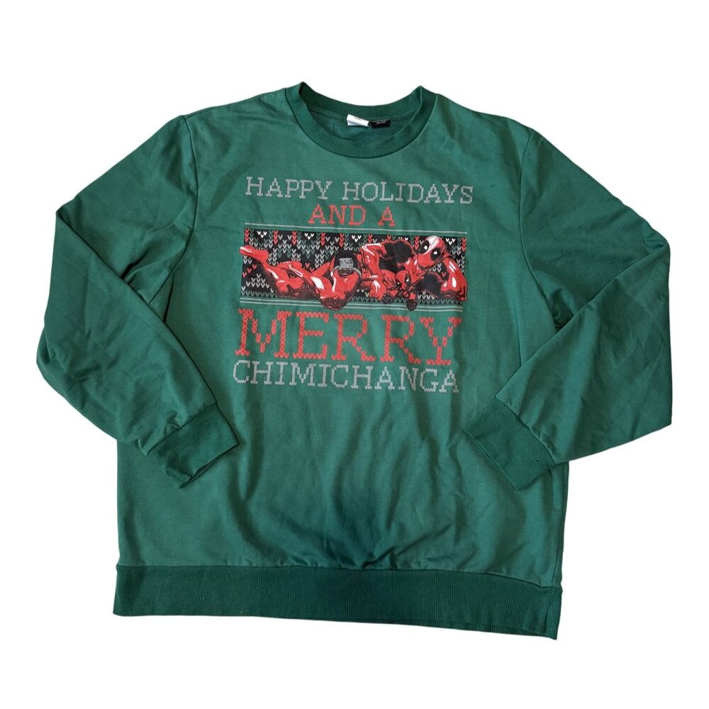 Marvel Deadpool Merry Chimichanga Holiday Sweatshirt Green XXL Mens